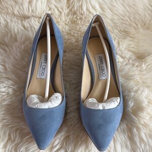 NWOT Jimmy Choo Romy Light Blue Suede Heels